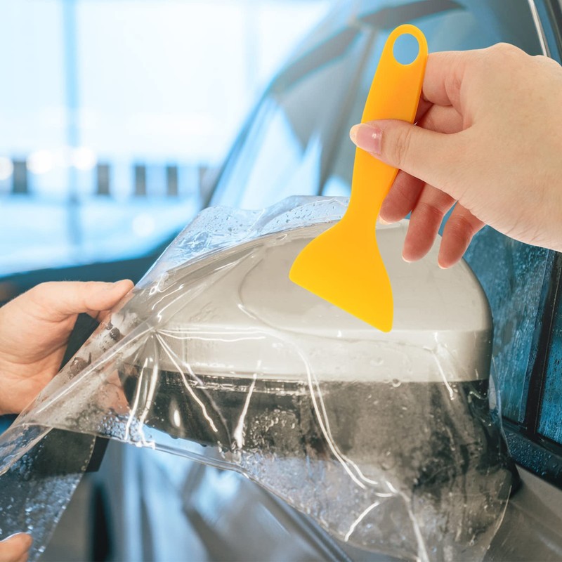 TEHAUX 25pcs Plastic Scraper, Portable Yellow Plastic Putty, Car Film
