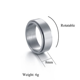 HIJONES Mens Stainless Steel Spinner Ring Polished Silver Band 8mm Anxiety Boys Gift Size L 1/2