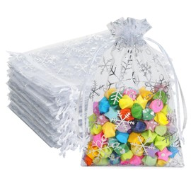 G2PLUS White Christmas Organza Bags, 10x15CM Snowflake Organza Bags, Medium Xmas Gift Pouches for Presents, 50 PCS Xmas Snowflake Gift Pouches for Reindeer Food, Christmas, Advent Calendars
