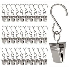60PCS Curtain Clips with Hooks, Heavy Duty Stainless Steel Metal Clips with Hooks Gutter Hooks for Hanging Party Lights Clips, Photos, Outdoor Activities Supplies, Art Craft Home Decoration