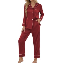 KCW Pjs sets for women Silk Pajamas Set Pj Sets Pants and Shirts Satin Long Sleeve Ladies Sleepwear Sets