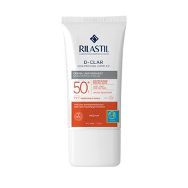 Rilastil Sun System - Fotoprotector D-Clar 50+ Crema Anti-Manchas que Unifica con Clari-Tech Complex, Resistente al Agua - Tono Medium, 40 Mililitros