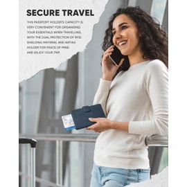 VULKIT Passport Holder Travel Wallet Compatible with Airtag Holder RFID Blocking Bifold Passport Cover for Men or Women, Navy, Minimalist