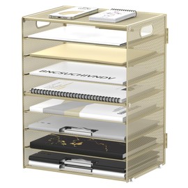 DALTACK 9-Tier Paper Letter Tray Desk Organizer with Handles, Mesh File Holder Organization, File Organizer for Desk Paper Sorter for Office Home School, Golden Yellow