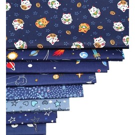 CraftsFabrics 8pcs 25cmx25cm Dark Blue Cartoon Rocket Space Children Fat Quarters Bundle 100% Cotton Twill Precut Fabrics for Patchwork Quilting Nursery Baby Clothing