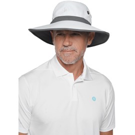 Coolibar UPF 50+ Men's Women's Matchplay Golf Hat - Sun Protective (Large/X-Large- White/Carbon)