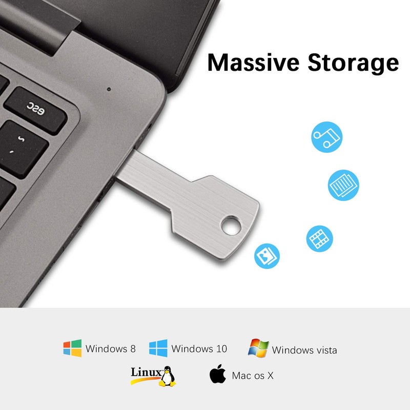 64G Key Shape USB Flash Drive, K&ZZ Metal Thumb Drive