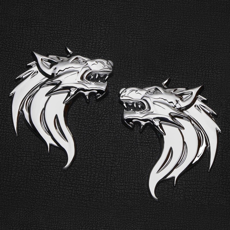 VGOL 1 Pair Wolf Head 3D Metal Stickers Decals Wolf