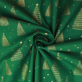 The Fabric Guys Christmas Quilting Cotton Prints Gold Foil Premium Quality Tree Festive Star 112cm Wide Snowflake Patchwork Sewing Crafting Decoration DIY (Christmas Tree Green)
