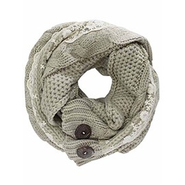 Beige Cable Knit Scarf Neck Wrap With Lace & Button Trim