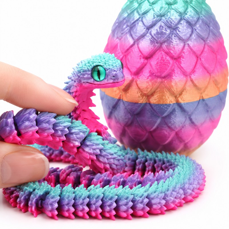 3D Printed Articulated Snake Egg Toy for Desk Decor –