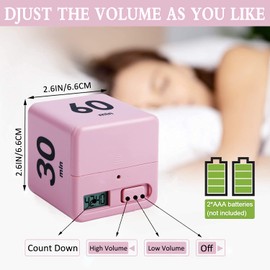 DQDEDIAN Cube Timer, Kids Timer with Gravity Sensor Flip 15 20 30 60 Mins Countdown Settings for ADHD, Time Management, Classroom, Productivity Workout, Kitchen, Cooking, Study (Pink)