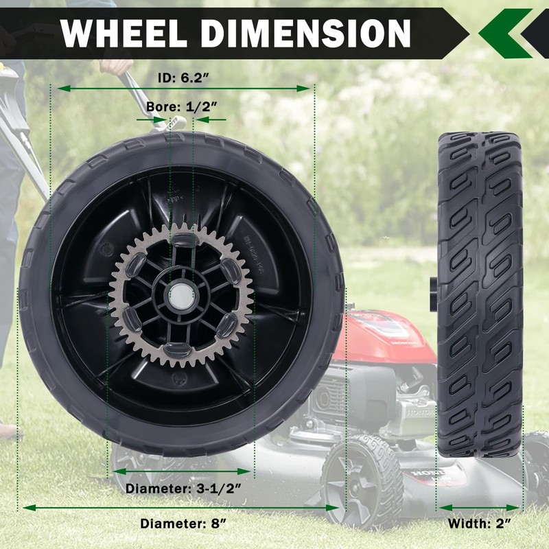 CheeMuii 2PCS 8" HRN216 Lawn Mower Rear Wheels Replace for