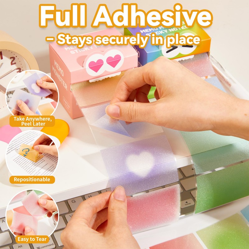 Monster Sticky Notes – Glittery Semi-Transparent Full-Adhesive Sticker Notes with