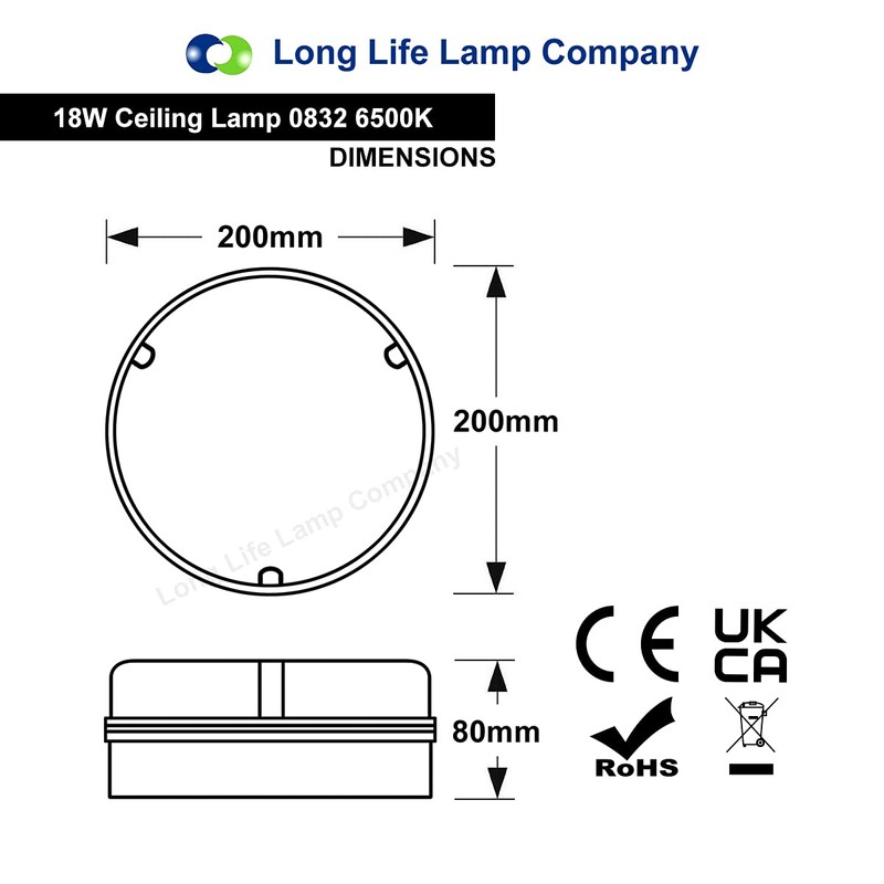 Round 18w LED Ceiling Light IP65 6500k Bright Daylight Surface