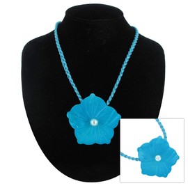 Necklace Pendant Pearl Large Flower Satin Cord Blue Necklace for Women