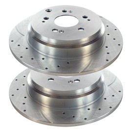 AutoShack Rear Drilled Slotted Brake Rotors Silver Pair of 2 Driver and Passenger Side Replacement for 2005-2014 2015 2016 Honda CR-V 2007-2018 Acura RDX 2.3L 2.4L 3.5L V6 4WD AWD FWD PR41374DSZPR