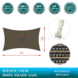 Ifenceview 6'x6'-6'x24' Rectangle UV Blocking Sun Shade Sail Canopy Awning for Patio Yard Garden Driveway Outdoor Facility (6' x 10', Brown)