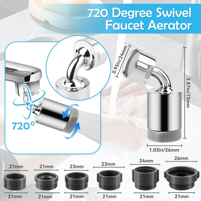 Aeratore Rubinetto 720° Girevole, 2 Modalità Aeratore Filtro Antispruzzo