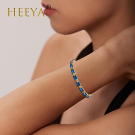 HEEYA Blue Tennis Bracelets for Women, Sterling Silver Bracelet, Gold Friendship Crystal Bracelet, Adjustable Gold Tennis Bracelet Cubic Zircona Lady Bracelet Birthday Jewellery Gifts for Women