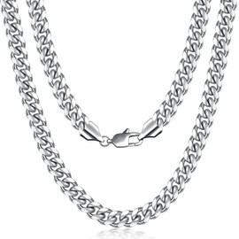 Fiusem Silver Tone Cuban Link Chain for Men, 4mm Mens Chain Necklaces, Miami Cuban Chain Necklace for Men Women 18 Inch
