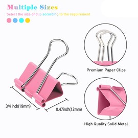 Small Binder Clips, 80 Pack, 3/4 Inch, 0.75 Inch, Standard 19mm, Mulitcolor, Metal Paper Clips, Fold Clamp, Office Clips, with Plastic Container