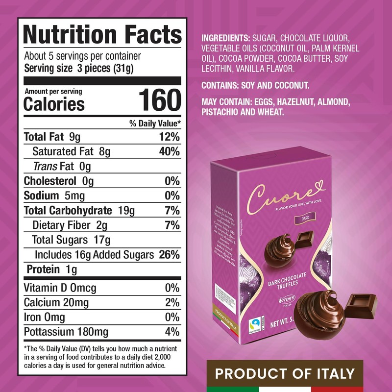 Witor's Chocolates, Cuore Chocolate Truffles with Creamy Filling, Italian Truffles,