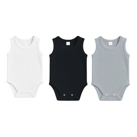 rise&Raba Baby Bodysuit 3 pcs | 100% Organic Cotton Baby Bodysuits with Straps | Comfortable and Sweet Bodysuits for Girls and Boys (White-Black-Grey, 1-2 Year)