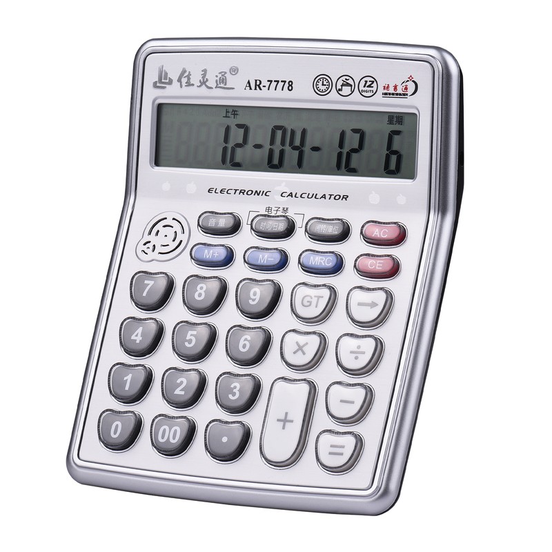 Musical Desktop Calculator 12-Digits LCD Display Electronic Calculator Counter Big