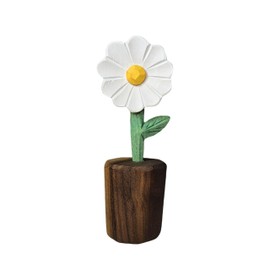 Wooden Daisy Figurine with Gift Box – Handcrafted Decorative Flower Statue, Cute Mini Ornament for Desk, Shelf & Home Decor, Perfect for Birthday, Mother's Day, Anniversary & Thank You Gifts