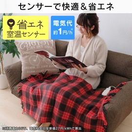 Iris Ohyama EBK-1206-ZR Electric Blanket, Washable, 23.6 x 47.2 inches (60 x 120 cm), Electric Throw, Dust Mite Repellent, Semi-Double, Camping, Energy Saving, Energy Saving, Slide Temperature Adjustment, Throw Blanket, Red x Black Check