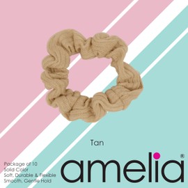 Amelia Beauty, Medium Tan Ribbed Jersey Scrunchies, 2.5in Diameter, Gentle on Hair, Strong Hold, No Snag, No Dents or Creases. 10 Pack
