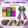 6 Rolls Mardi Gras Ribbon, 2 Inch x 5 Yards,