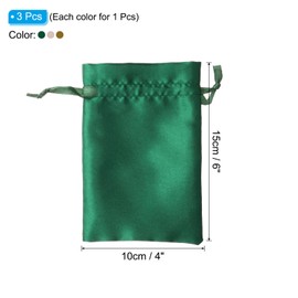 PATIKIL Satin Bags with Drawstring, 3 Pack 4x6 Inch Wedding Favor Bags Mini Gift Packaging Bags for Birthday Christmas Jewelry Party, Green Champagne Gold Tone