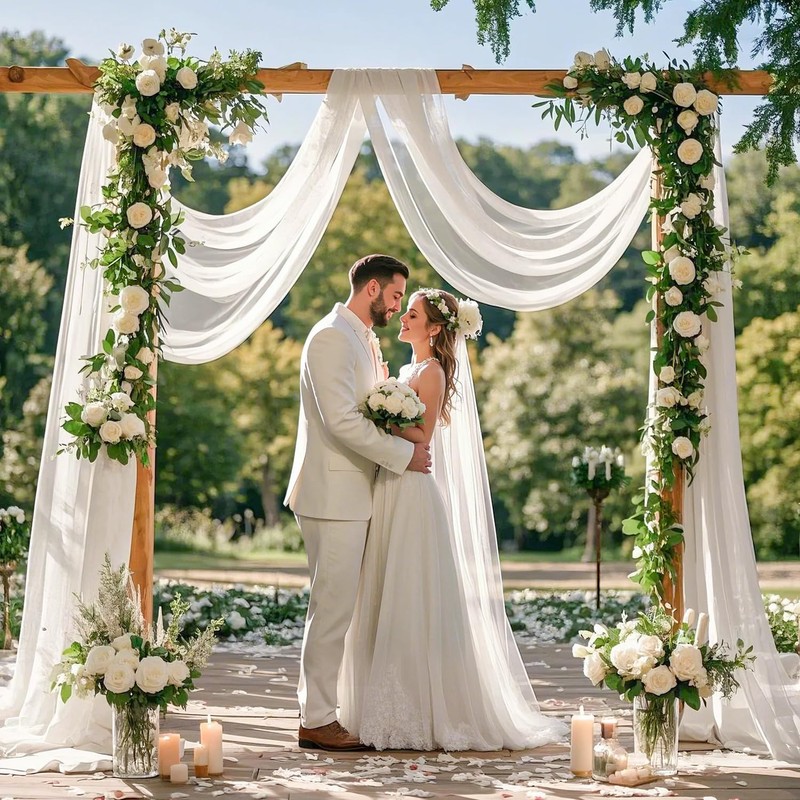 FANPROMS Wedding Arch Drapes White Sheer Fabric 18FT 2 Panels