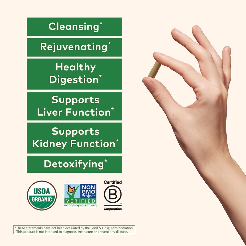 Organic Herbal Liver Kidney Support Supplement 90 Count Detoxify Revitalize