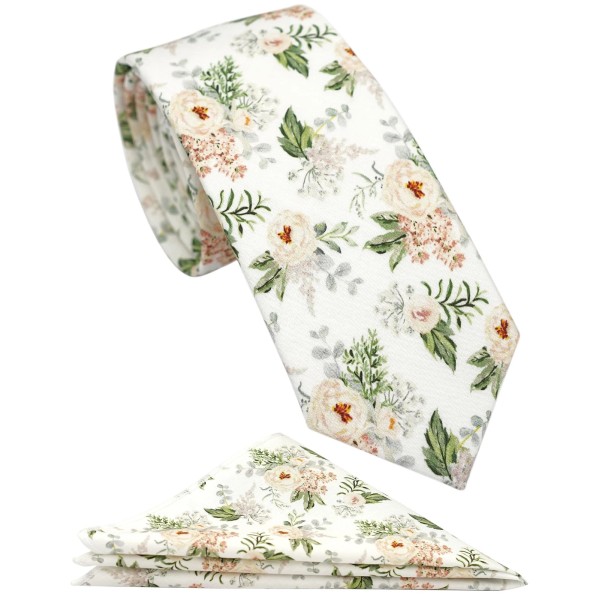 ZENXUS Mens Casual Skinny Floral Tie Combo Set with Flower