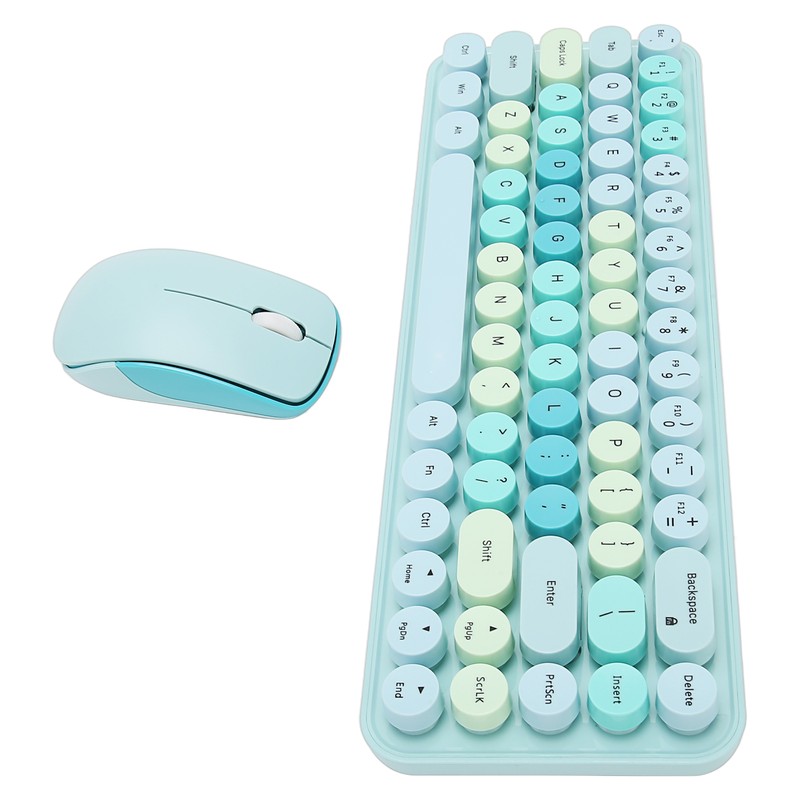 Keyboard Mouse Combo 2.4GHz Wireless Cute Retro 68 Round Keycaps