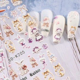 SINSEN Easter Nail Art Stickers Cute Bunny Nail Decals, 3Sheets 5D Embossed Easter Day Nail Art Supplies Cartoon Rabbit Butterfly Flower Nail Stickers for Acrylic Nails Women Easter Nail Decorations