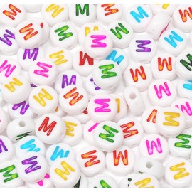 Bxwoum 100PCS Letter M Beads 4X7mm Acrylic Alphabet Beads Colored Letter White Round Letter M Beads for Jewelry Making DIY Bracelets Necklaces Key Chains (M-100PCS)