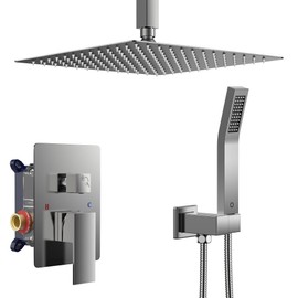 FORIOUS Shower Head System, 10 Inch Rain Shower Faucet Set with Handheld Spray Combo Rough-in Valve, Solid Brass Pressure Balanced Valve Trim Kit, Ceiling Mount, Brushed Nickel