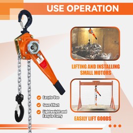 Lever Chain Hoist 1-1/2Ton 10FT Manual Chain Hoist - Heavy Duty 3300Lbs Ratchet Chain Puller with Durable Hooks for Easy Lifting - Ideal for Construction, Warehouses, and Garage Work