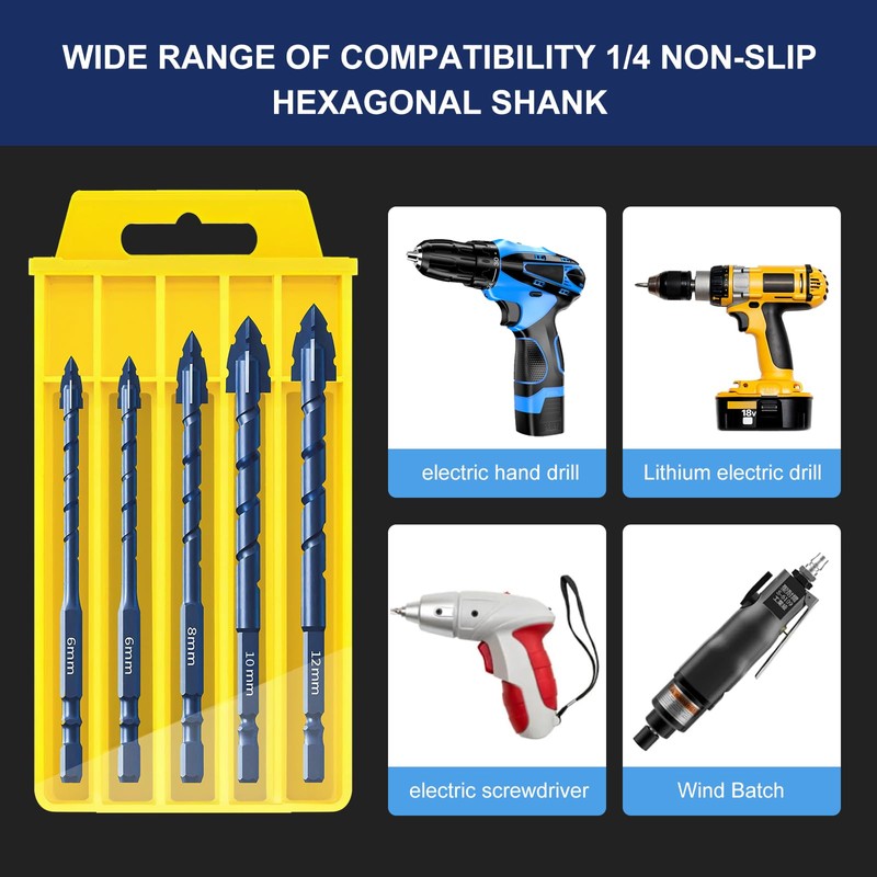 Upgraded Serrated Masonry Drill Bit Set 5PCS,Four-Flute Sawtooth Eccentric Drill