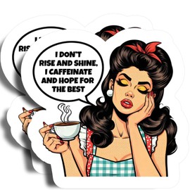 I Don't Rise And Shine. I Caffeinate And Hope For The Best Stickers - 5" On Longest Side - Tired - Coffee - 2 Pack - High Adhesive Tack - Bumper Stickers for Cars, Truck, SUV - Made in USA - PLDFS0142