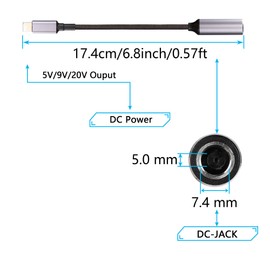 SinLoon PD 100W DC 7.4mm x 5.0mm Female(7.4 x 0.6mm) Input to USB Type C Male Power Charging Cable, 100W DC7450 to Type C Cable with PD Automatic Identification Chip,for Phones,Tablets,Laptops(Blue)