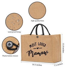 Mamaw Burlap Tote Bag - First Time Grandma Gift Ideas for Women - Practical Reusable Beach & Shopping Bag