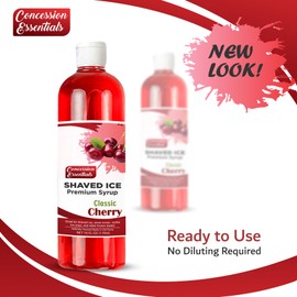 Concession Essentials -Cherry Snow Cone Syrup – Classic Cherry Flavor, 16oz Bottle – Perfect for Snow Cones, Shaved Ice, Slushies, and Desserts – Bold & Sweet Taste