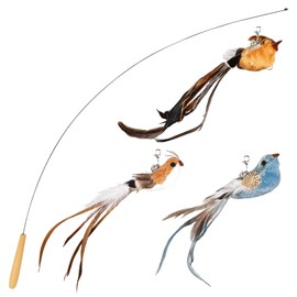 Cat Toy, Bird, Feather Toy, Bell Included, Sturdy Fishing Rod, Switchable, Eliminates Lack of Exercise, Set of 3, Cat Toys, Pet Supplies