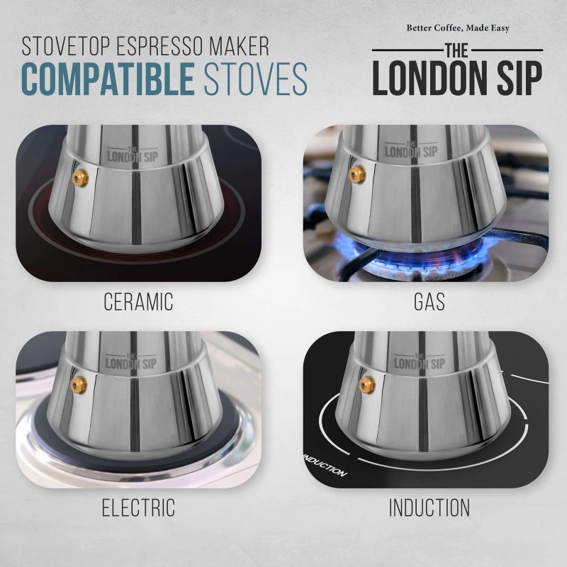 The London Sip Stainless Steel Stovetop Espresso Maker Italian Moka