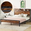 Full Size Bed Frame with Headboard and Storage Shelf, Metal